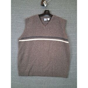 VTG Utility Mens Sweater XL Brown 100% Lambswool Vest Pullover Grandpa Academy